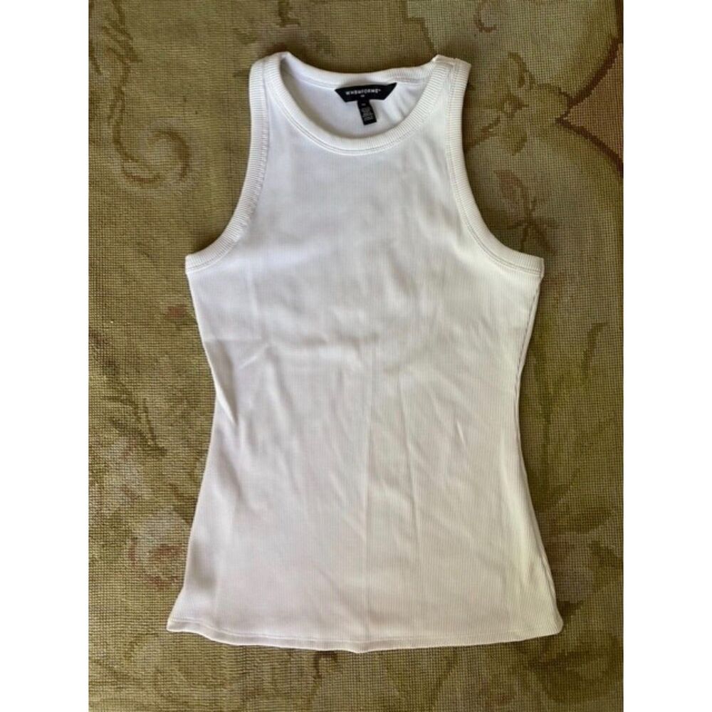 EUC White House Black Market White Forme Ribbed Tank M